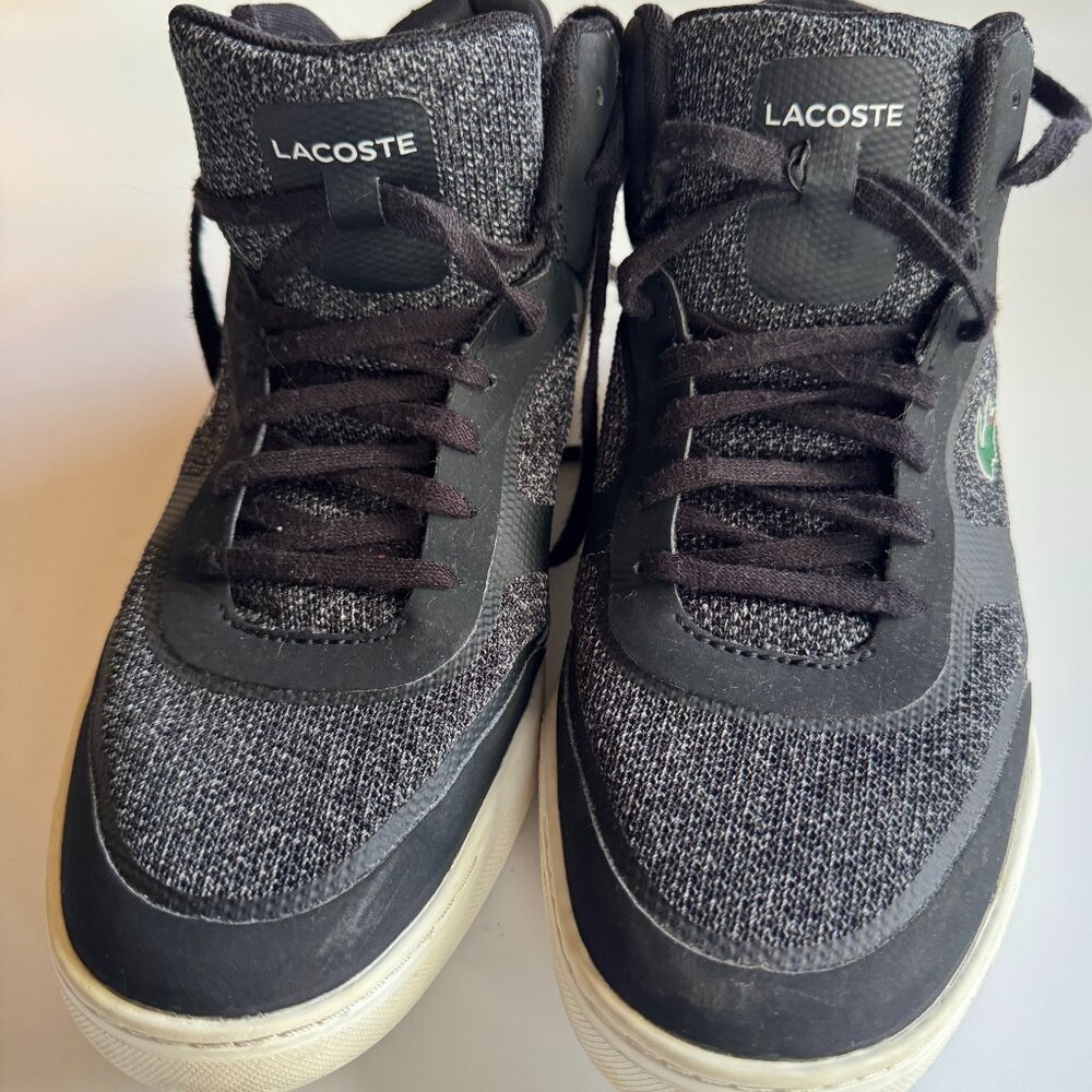 Lacoste Explorateur SPT Mid Men’s Sz 10 High-Top Sneakers Black Knit Suede Shoes